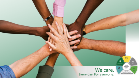 hands stacked together with CARES logo.