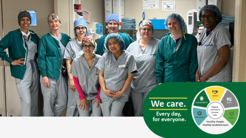 an all female operating room team posing together as a group