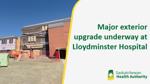 Image shows exterior view of a hospital showing major renovations are underway