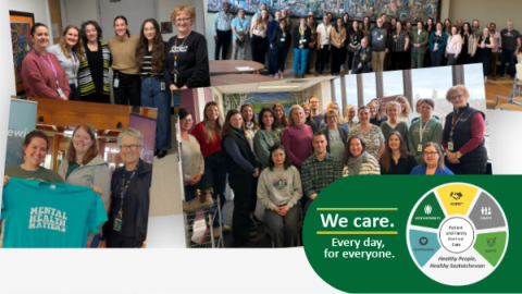 A collage of pictures shows teams of staff who support mental health services.