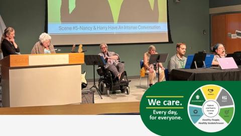 A photo of patients and staff performing a musical for the Musical Creations story.
