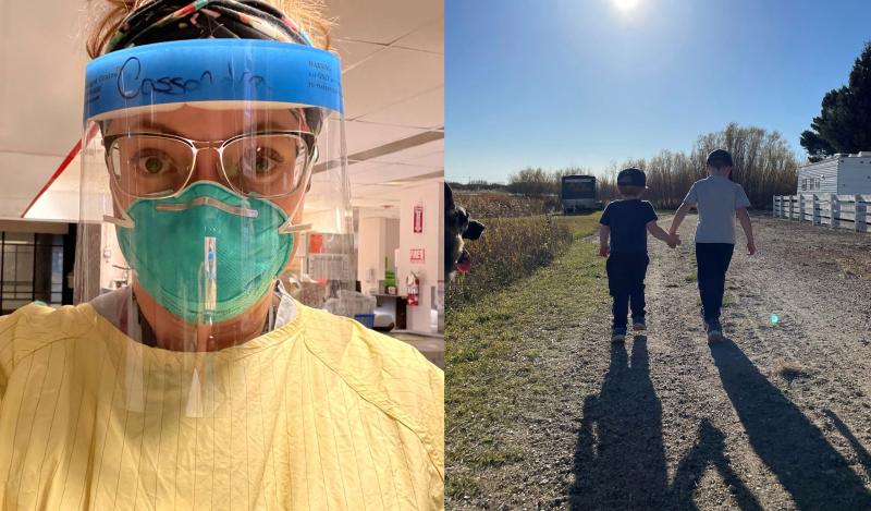 Cassandra Leggott (left) and her two boys (right).