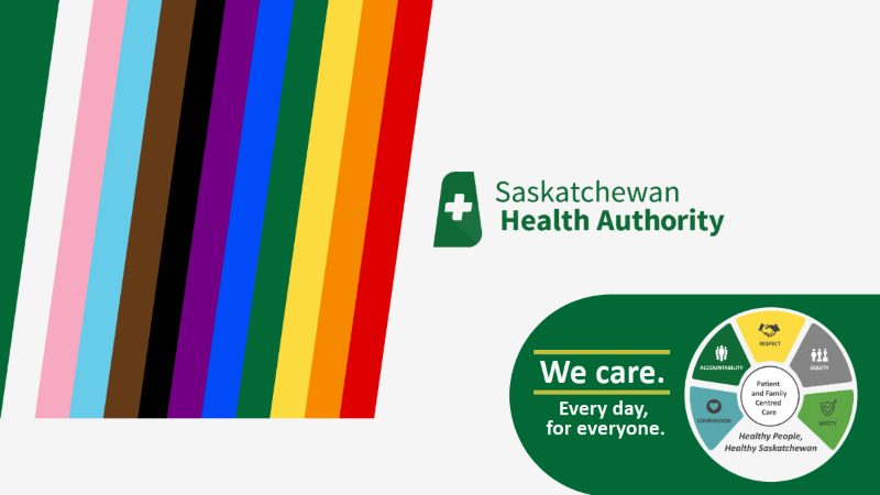 Pride flag and CARES logo