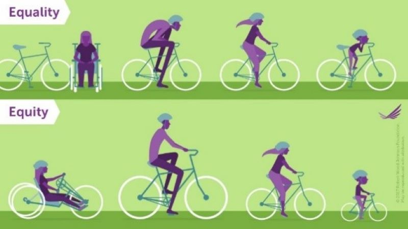 A visual depiction of the difference between equity and equality.