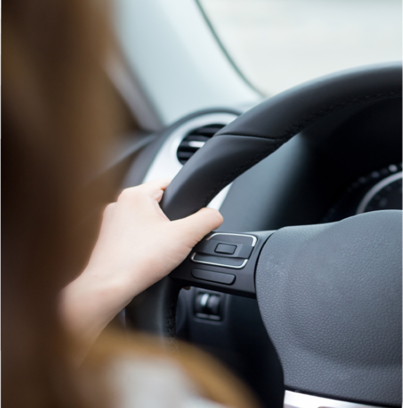 Driver with hands on the wheel